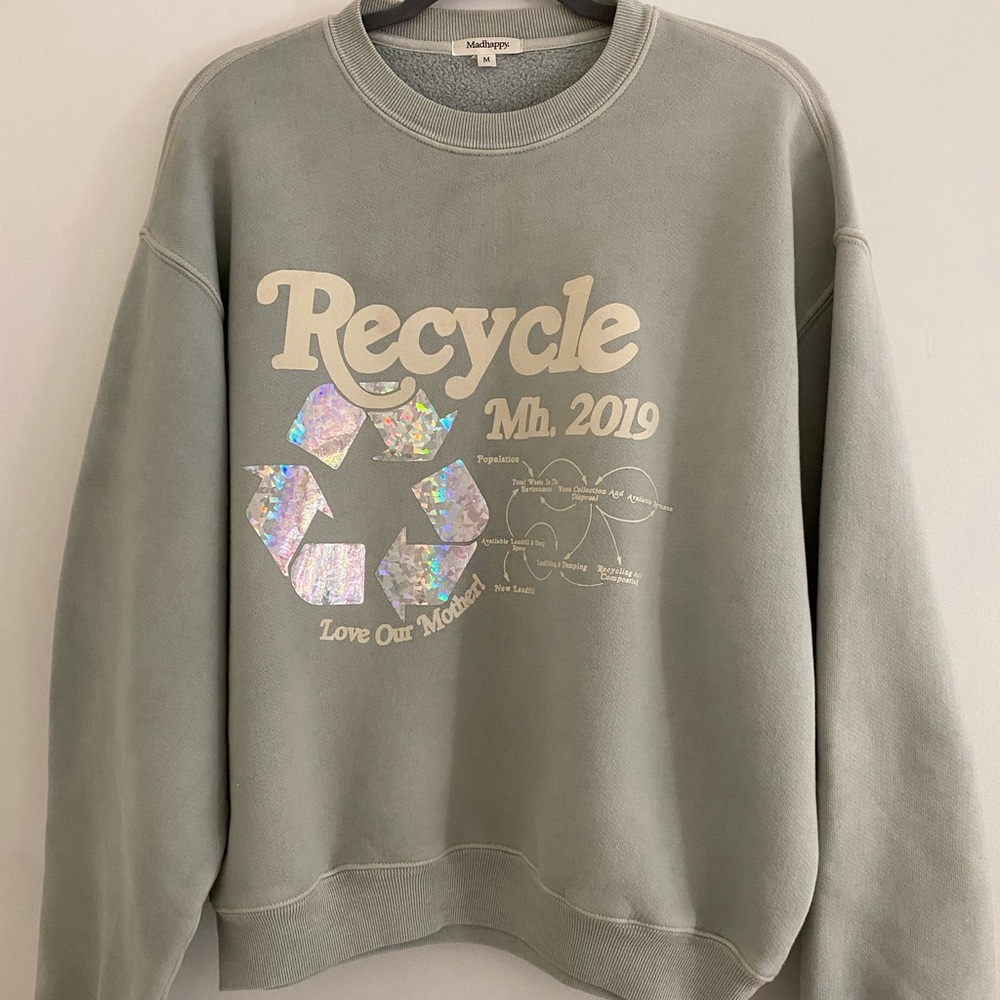 MadHappy Love Our Mother Recycle Mint Sweatshirt Crewneck M
